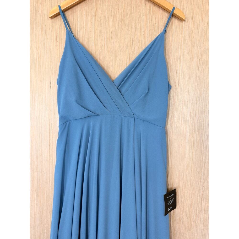 NEW Lulus All About Love Chiffon Maxi Dress Womens Size Large Pleated Slate Blue - Picture 2 of 12